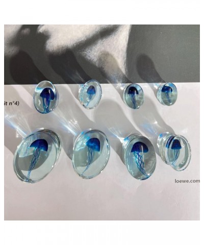 Blue Jellyfish Oval Glass Ear Plugs Tunnels Stretcher Expander Ears Gauge Plug Double Flared Saddle Piercing Body Jewelry Gif...