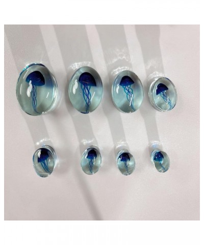 Blue Jellyfish Oval Glass Ear Plugs Tunnels Stretcher Expander Ears Gauge Plug Double Flared Saddle Piercing Body Jewelry Gif...