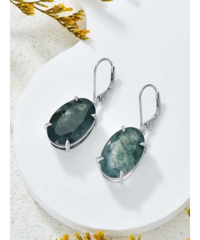 925 Sterling Silver Natural Moss Agate Dangle Drop Earrings For Women Girls Birthday Christmas Green Gems Engagement Wedding ...