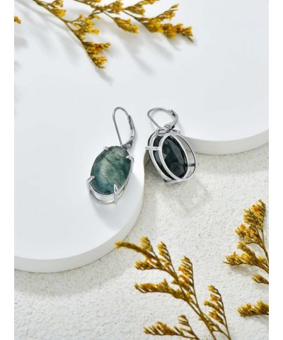 925 Sterling Silver Natural Moss Agate Dangle Drop Earrings For Women Girls Birthday Christmas Green Gems Engagement Wedding ...