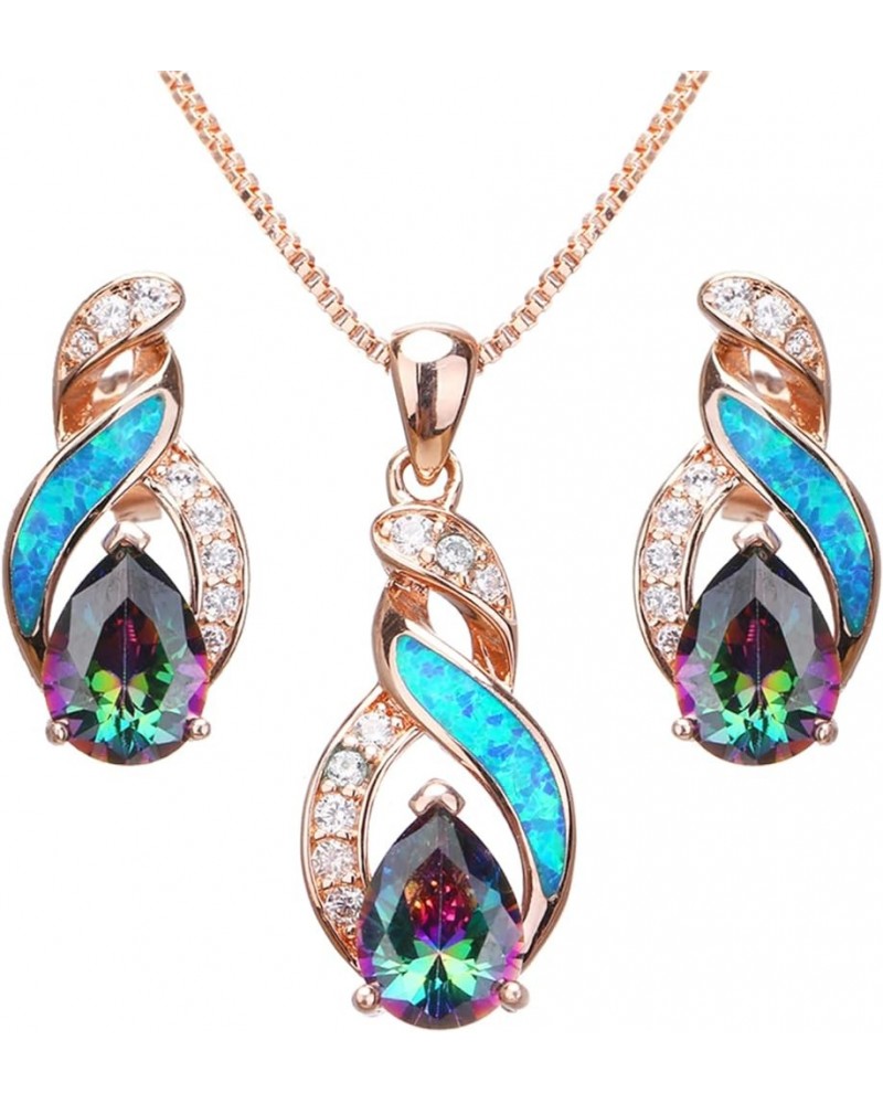 Jewelry Sets Australian Created Opal Necklace Earrings Mother's Day Gifts Jewelry for Mom JS2 $13.86 Jewelry Sets