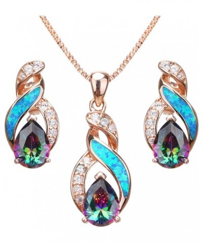 Jewelry Sets Australian Created Opal Necklace Earrings Mother's Day Gifts Jewelry for Mom JS2 $13.86 Jewelry Sets