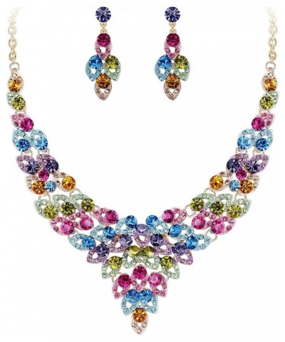 Women's Austrian Crystal Luxury Hollow Leaves Wedding Engagement Necklace Earrings Set Multicolor Gold-Tone $12.96 Jewelry Sets