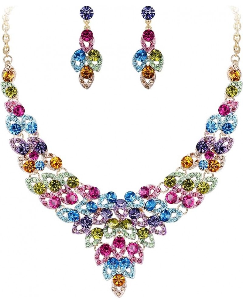 Women's Austrian Crystal Luxury Hollow Leaves Wedding Engagement Necklace Earrings Set Multicolor Gold-Tone $12.96 Jewelry Sets