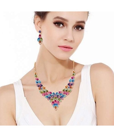 Women's Austrian Crystal Luxury Hollow Leaves Wedding Engagement Necklace Earrings Set Multicolor Gold-Tone $12.96 Jewelry Sets