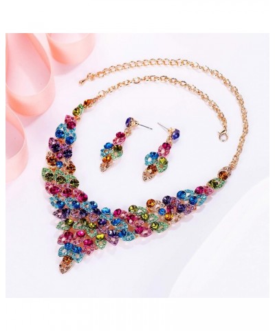 Women's Austrian Crystal Luxury Hollow Leaves Wedding Engagement Necklace Earrings Set Multicolor Gold-Tone $12.96 Jewelry Sets