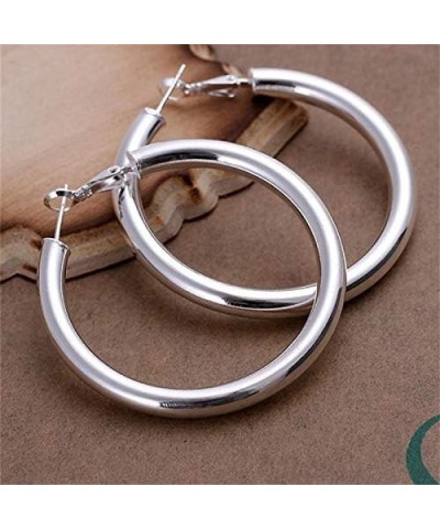 Tube Hoop Earrings 14K Sliver Plated Stud Earrings Lightweight Chunky 2 inch Large Round Hoop Fashion Jewelry Earrings For Wo...