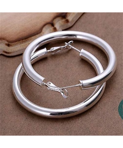 Tube Hoop Earrings 14K Sliver Plated Stud Earrings Lightweight Chunky 2 inch Large Round Hoop Fashion Jewelry Earrings For Wo...