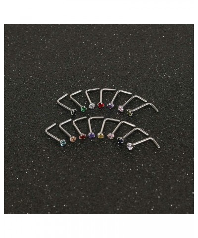 6-14PCS 20g Tiny Nose Stud Ring Piercing Surgical Steel Nose Bone/L Shaped/Nose Screws Rings Set C:14pcs L Shaped Style(Mixed...