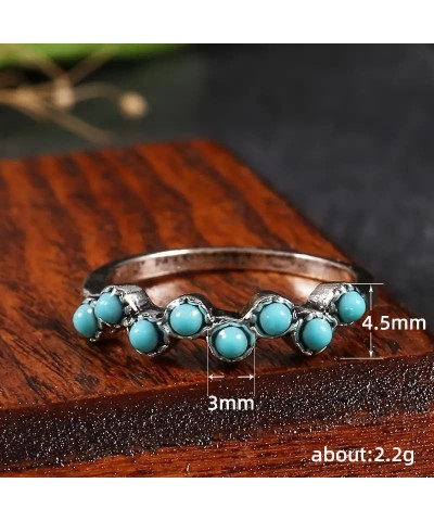 Vintage Small Dainty Ring 925 Sterling Silver Turquoise Stackable Ring for Women Everyday Comfort Ring Bohemia Promise Band R...