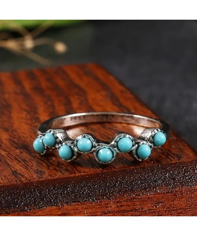 Vintage Small Dainty Ring 925 Sterling Silver Turquoise Stackable Ring for Women Everyday Comfort Ring Bohemia Promise Band R...