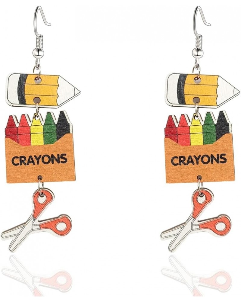 Teacher Earrings for Women Wooden Pencil Dangle Back to School Earrings Cute Painted Wood Earrings for Teachers First Day of ...