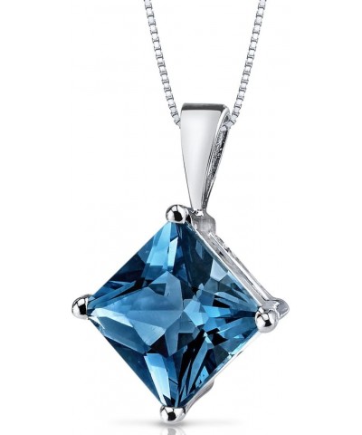 14K White Gold London Blue Topaz Pendant for Women, 3 Carats Princess Cut 8mm, AAA Grade Natural Gemstone Birthstone $50.24 N...