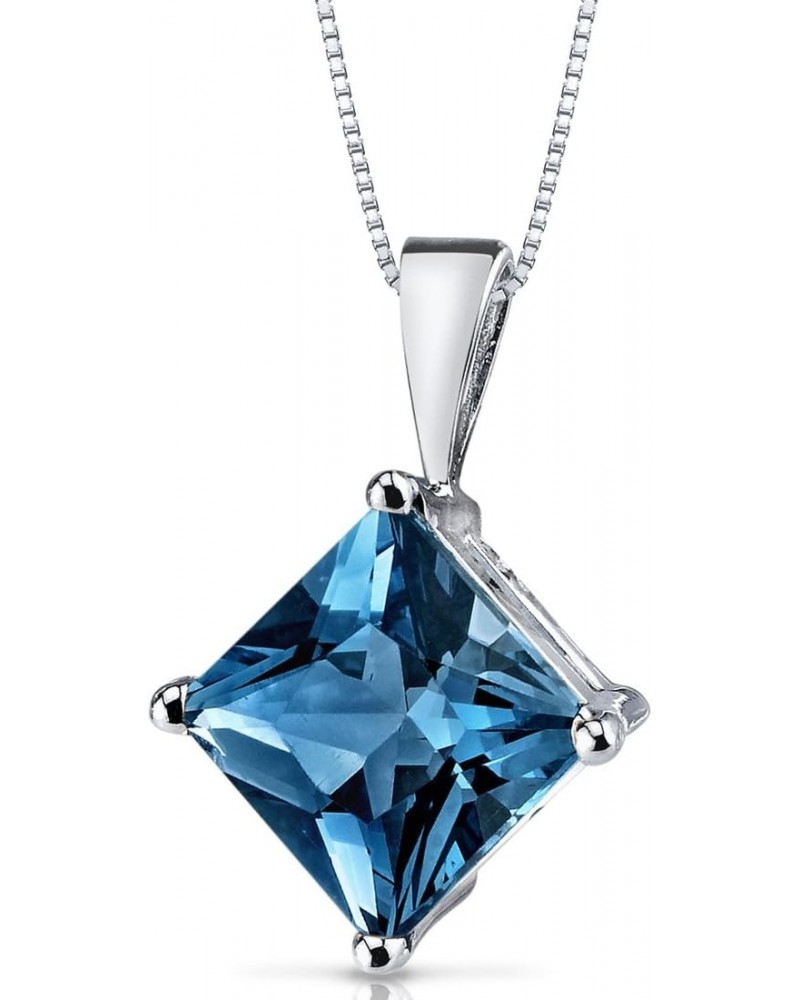 14K White Gold London Blue Topaz Pendant for Women, 3 Carats Princess Cut 8mm, AAA Grade Natural Gemstone Birthstone $50.24 N...