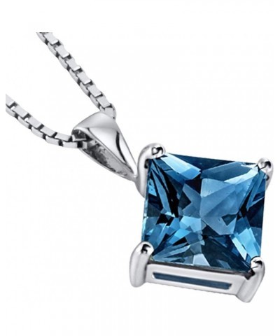 14K White Gold London Blue Topaz Pendant for Women, 3 Carats Princess Cut 8mm, AAA Grade Natural Gemstone Birthstone $50.24 N...