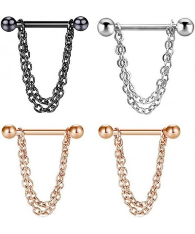 Steel Nipple Shield Rings Tongue Barbell Piercing Jewelry Barbell Rings Piercing Retainer Chain Dangle for Women Men 2 PCS go...