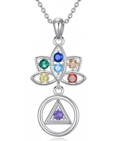 Chakra Triple Moon Goddess Lotus Hamsa Hand AA Crystal Necklace 925 Sterling Silver Lilith Hecate Medusa Witch Necklace Pagan...