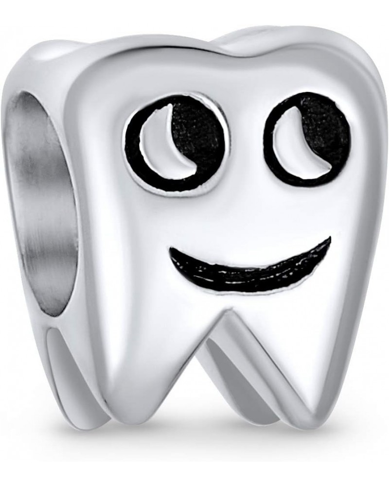 Dentist Smiling Tooth Fairy Charm Bead For Women For Teen Oxidized .925 Sterling Silver Fits European Bracelet $11.59 Bracelets