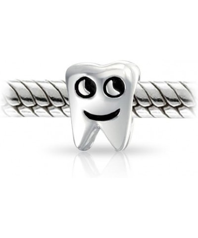 Dentist Smiling Tooth Fairy Charm Bead For Women For Teen Oxidized .925 Sterling Silver Fits European Bracelet $11.59 Bracelets