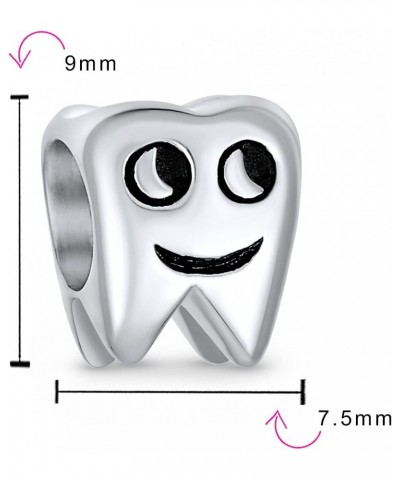 Dentist Smiling Tooth Fairy Charm Bead For Women For Teen Oxidized .925 Sterling Silver Fits European Bracelet $11.59 Bracelets