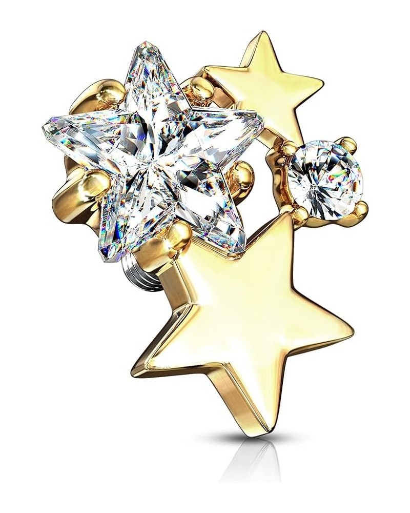 14GA Stainless Steel Internally Threaded CZ Crystal Star Cluster Dermal Anchor Top Gold Tone $8.28 Body Jewelry