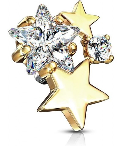 14GA Stainless Steel Internally Threaded CZ Crystal Star Cluster Dermal Anchor Top Gold Tone $8.28 Body Jewelry