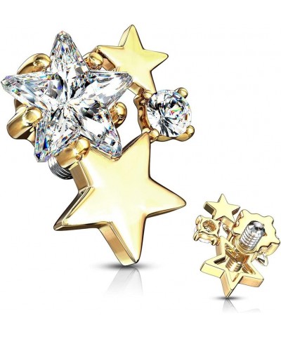 14GA Stainless Steel Internally Threaded CZ Crystal Star Cluster Dermal Anchor Top Gold Tone $8.28 Body Jewelry