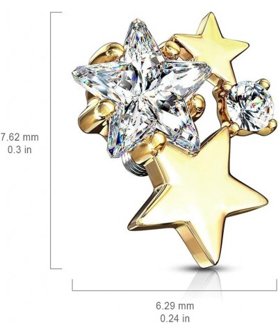 14GA Stainless Steel Internally Threaded CZ Crystal Star Cluster Dermal Anchor Top Gold Tone $8.28 Body Jewelry