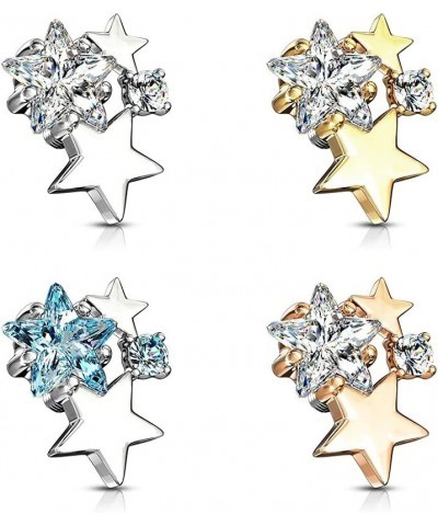 14GA Stainless Steel Internally Threaded CZ Crystal Star Cluster Dermal Anchor Top Gold Tone $8.28 Body Jewelry