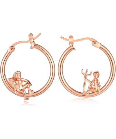 14K Gold Angel Devil Hoop Mismatched Earrings for Women Girls Jewelry Gifts 925 Sterling Silver Post Rose Gold $7.27 Earrings