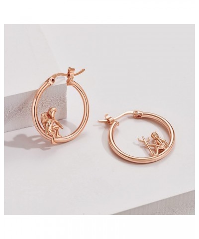 14K Gold Angel Devil Hoop Mismatched Earrings for Women Girls Jewelry Gifts 925 Sterling Silver Post Rose Gold $7.27 Earrings