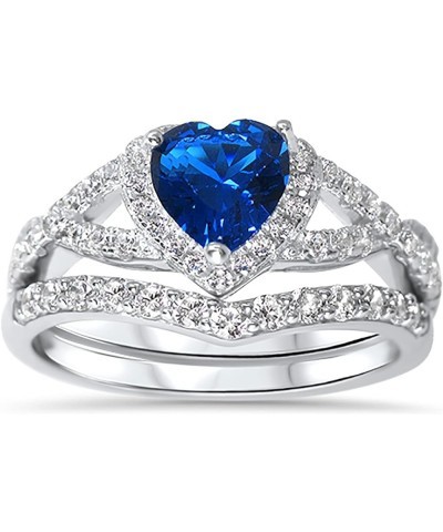 His Hers Sterling Blue Sapphire CZ Bridal Wedding Band Engagement Ring Set Him Her Thin Blue Line Her 10 - His 9 $42.75 Sets