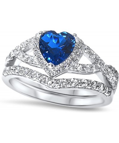 His Hers Sterling Blue Sapphire CZ Bridal Wedding Band Engagement Ring Set Him Her Thin Blue Line Her 10 - His 9 $42.75 Sets