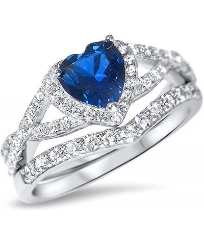 His Hers Sterling Blue Sapphire CZ Bridal Wedding Band Engagement Ring Set Him Her Thin Blue Line Her 10 - His 9 $42.75 Sets