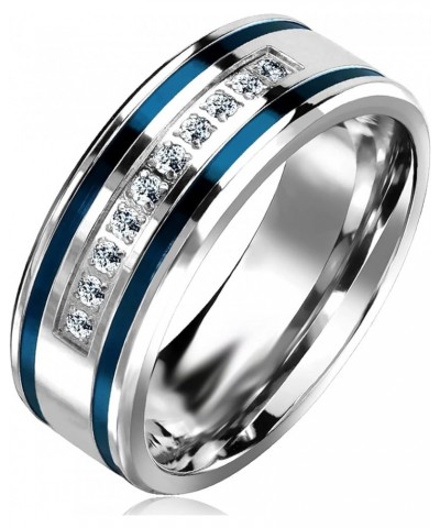 His Hers Sterling Blue Sapphire CZ Bridal Wedding Band Engagement Ring Set Him Her Thin Blue Line Her 10 - His 9 $42.75 Sets