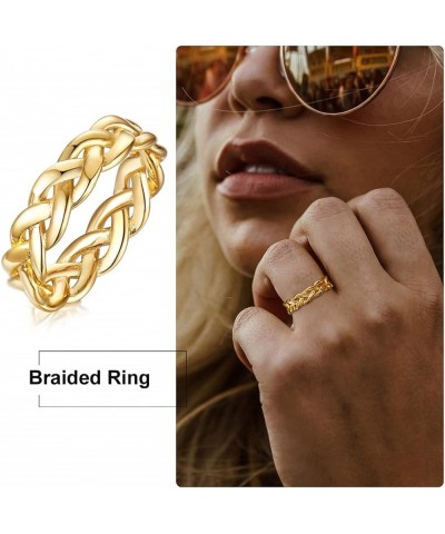 6mm Minimalist 18K Gold Stainless Steel Rings Women Link Chain Ring Finger Rings 5mm Braided gold $8.95 Rings