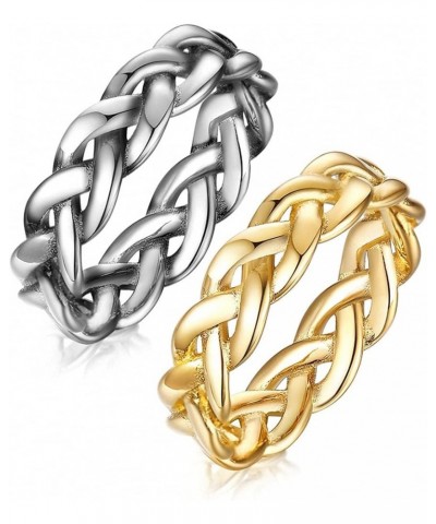 6mm Minimalist 18K Gold Stainless Steel Rings Women Link Chain Ring Finger Rings 5mm Braided gold $8.95 Rings