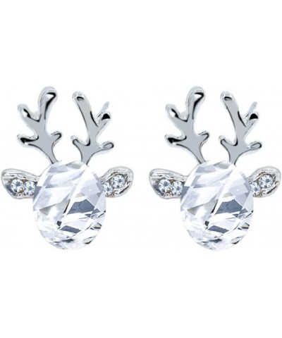 Reindeer Antlers Faceted Crystal Christmas Stud Earrings for Womens Teens Girls Cute Deer Elk Ear Studs Earrings Snowflake Ea...