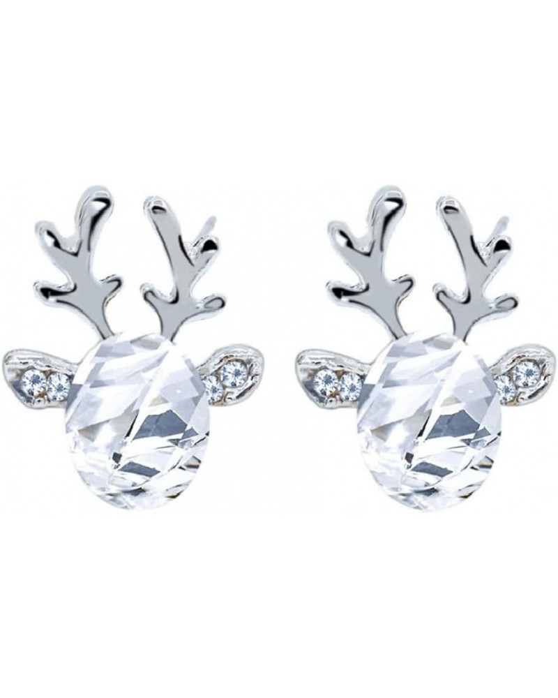 Reindeer Antlers Faceted Crystal Christmas Stud Earrings for Womens Teens Girls Cute Deer Elk Ear Studs Earrings Snowflake Ea...