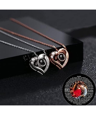 Personalized Custom Photo I Love You Necklace Silver Rose Gold 100 Languages Projection Pendant Jewelry Gift for Mom Women Wi...