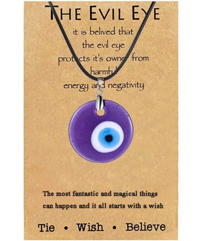 Turkish Blue Evil Eye Pendant Necklace Leather Rope Chain Cord Glass Evil Eye Protection Lucky Jewelry for Women Men purple 1...