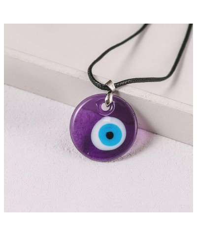 Turkish Blue Evil Eye Pendant Necklace Leather Rope Chain Cord Glass Evil Eye Protection Lucky Jewelry for Women Men purple 1...