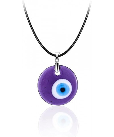 Turkish Blue Evil Eye Pendant Necklace Leather Rope Chain Cord Glass Evil Eye Protection Lucky Jewelry for Women Men purple 1...