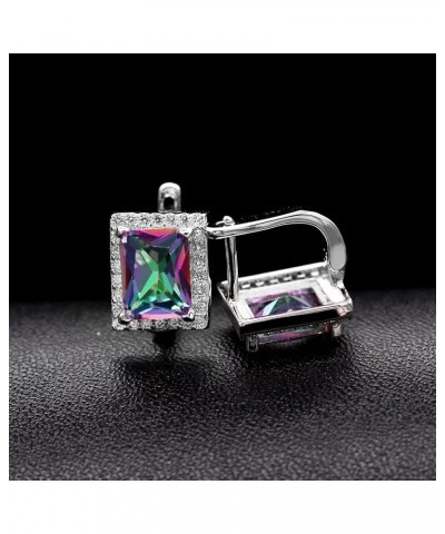 Women's Fashion Created Mystic Topaz Big Emerald Cut Pendant Necklace Clip on Stud Earrings Solitaire Ring Set Rainbow Crysta...