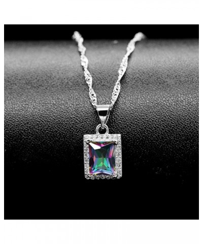 Women's Fashion Created Mystic Topaz Big Emerald Cut Pendant Necklace Clip on Stud Earrings Solitaire Ring Set Rainbow Crysta...