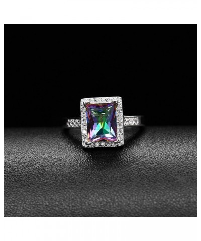 Women's Fashion Created Mystic Topaz Big Emerald Cut Pendant Necklace Clip on Stud Earrings Solitaire Ring Set Rainbow Crysta...