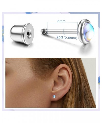 14Pairs Hypoallergenic Flat Back Stud Earrings for Women Men Surgical Steel Screw Back Tiny CZ Opal Moonstone Turquoise Screw...