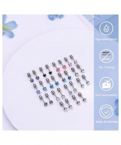 14Pairs Hypoallergenic Flat Back Stud Earrings for Women Men Surgical Steel Screw Back Tiny CZ Opal Moonstone Turquoise Screw...