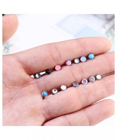 14Pairs Hypoallergenic Flat Back Stud Earrings for Women Men Surgical Steel Screw Back Tiny CZ Opal Moonstone Turquoise Screw...