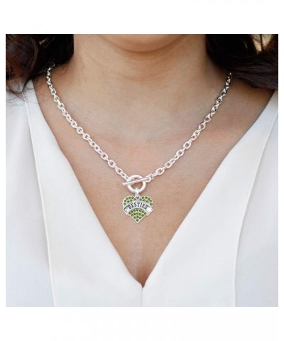 Silver Pave Heart Charm 18 Inch Necklace with Cubic Zirconia Jewelry Green Besties $10.79 Necklaces